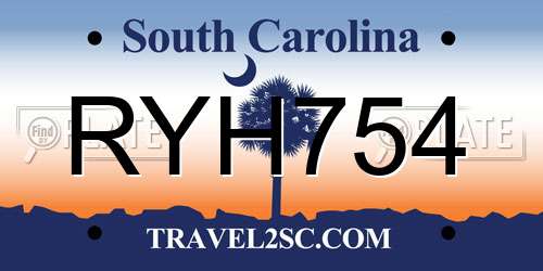 RYH754 South Carolina License Plate