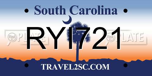 RYI721 South Carolina License Plate