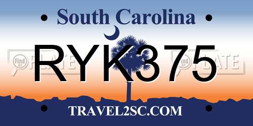 RYK375 South Carolina License Plate
