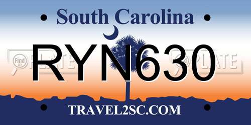 RYN630 South Carolina License Plate