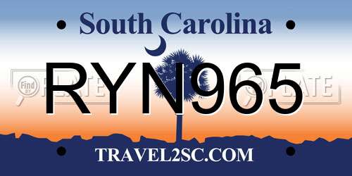 RYN965 South Carolina License Plate