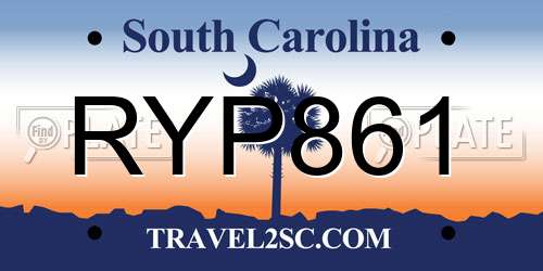 RYP861 South Carolina License Plate