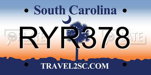 RYR378 South Carolina License Plate