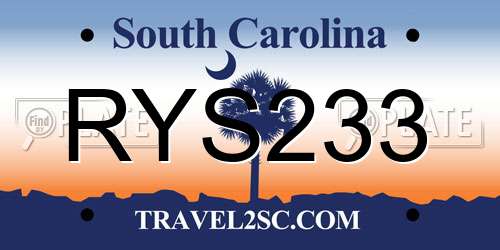 RYS233 South Carolina License Plate
