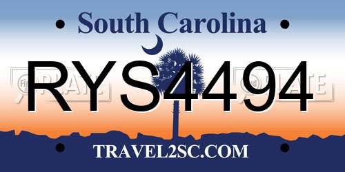 RYS4494 South Carolina License Plate