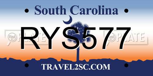 RYS577 South Carolina License Plate