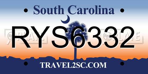 RYS6332 South Carolina License Plate