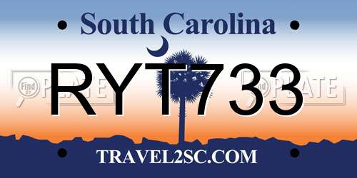 RYT733 South Carolina License Plate