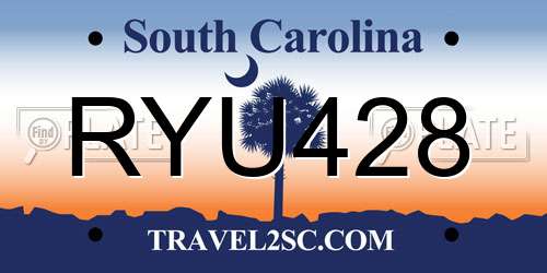 RYU428 South Carolina License Plate