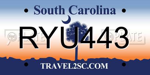 RYU443 South Carolina License Plate