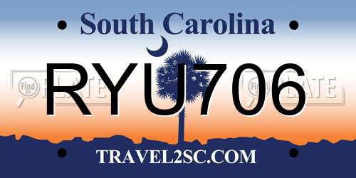 RYU706 South Carolina License Plate