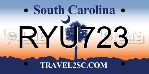 RYU723 South Carolina License Plate