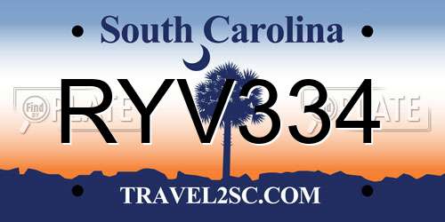 RYV334 South Carolina License Plate