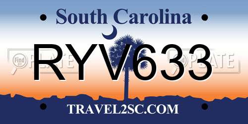 RYV633 South Carolina License Plate