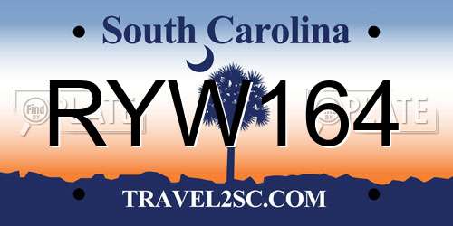 RYW164 South Carolina License Plate