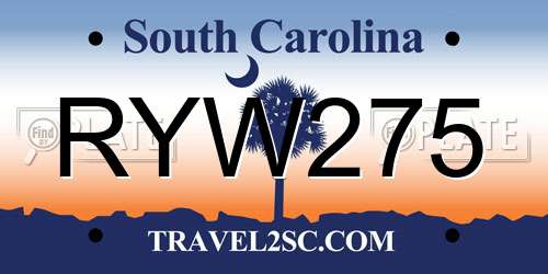 RYW275 South Carolina License Plate