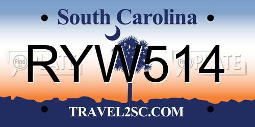 RYW514 South Carolina License Plate