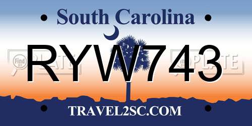 RYW743 South Carolina License Plate