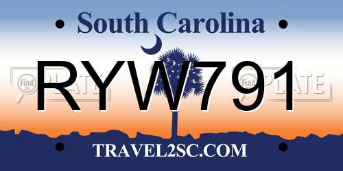 RYW791 South Carolina License Plate