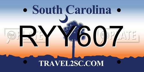 RYY607 South Carolina License Plate