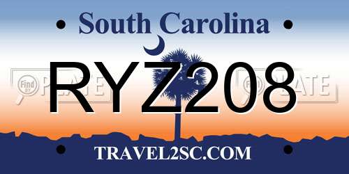 RYZ208 South Carolina License Plate