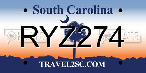 RYZ274 South Carolina License Plate