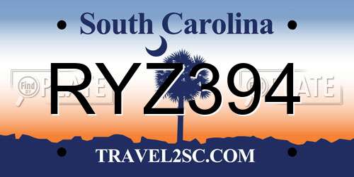 RYZ394 South Carolina License Plate