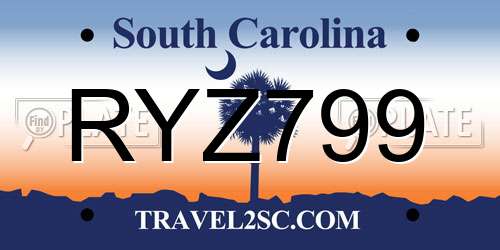 RYZ799 South Carolina License Plate