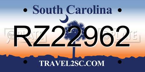 RZ22962 South Carolina License Plate
