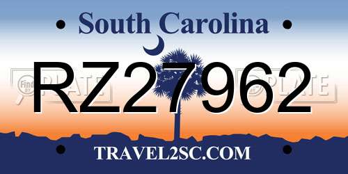RZ27962 South Carolina License Plate