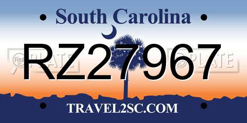 RZ27967 South Carolina License Plate