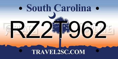 RZ2T962 South Carolina License Plate