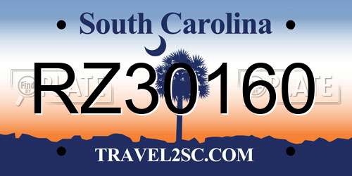 RZ30160 South Carolina License Plate