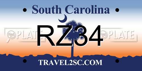 RZ34 South Carolina License Plate