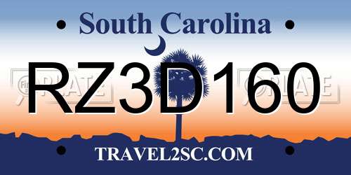 RZ3D160 South Carolina License Plate
