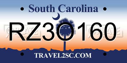 RZ3O160 South Carolina License Plate