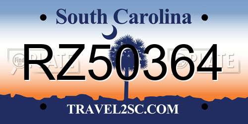 RZ50364 South Carolina License Plate