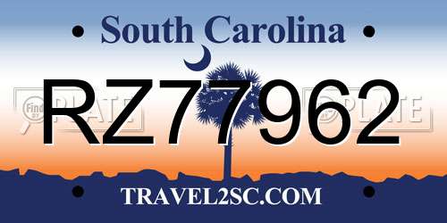 RZ77962 South Carolina License Plate