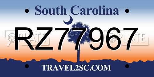 RZ77967 South Carolina License Plate