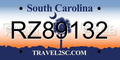 RZ89132 South Carolina License Plate