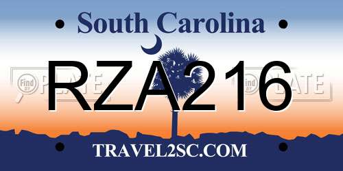 RZA216 South Carolina License Plate