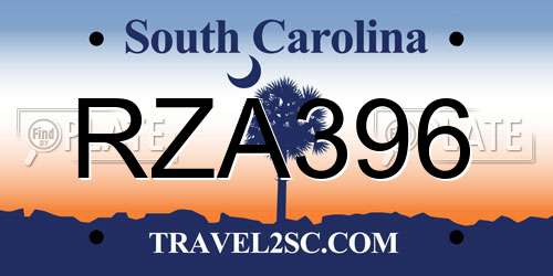 RZA396 South Carolina License Plate
