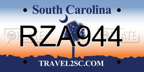 RZA944 South Carolina License Plate