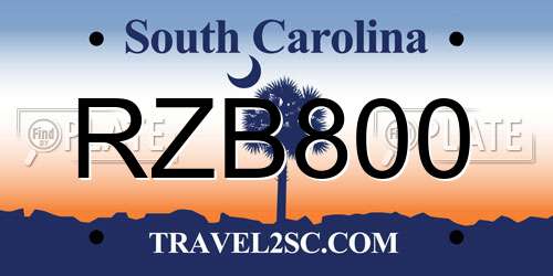 RZB800 South Carolina License Plate