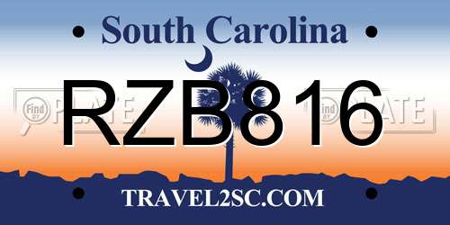 RZB816 South Carolina License Plate