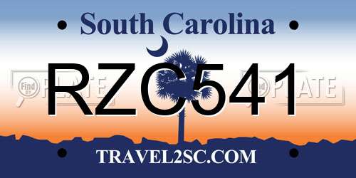 RZC541 South Carolina License Plate