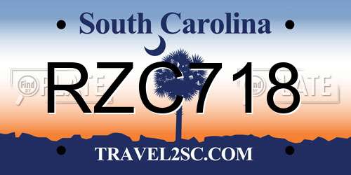 RZC718 South Carolina License Plate