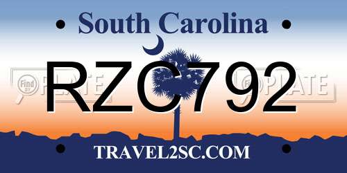 RZC792 South Carolina License Plate