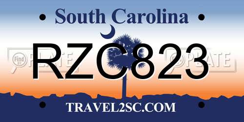 RZC823 South Carolina License Plate