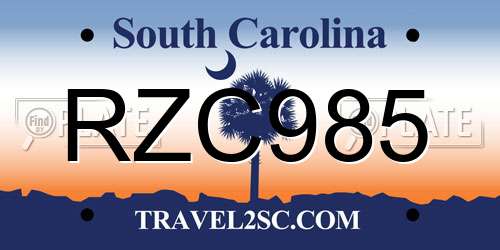 RZC985 South Carolina License Plate